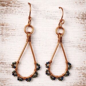 Copper Teardrop Earrings with Beaded Accents